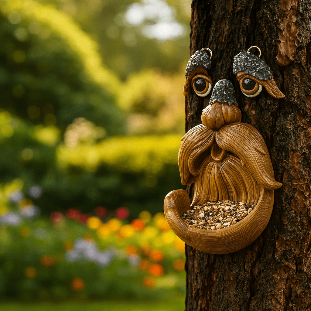 Ptačí budka Timber Grove Tree Face pro zahradní nadšence, odolná vůči povětrnostním vlivům, krmítko