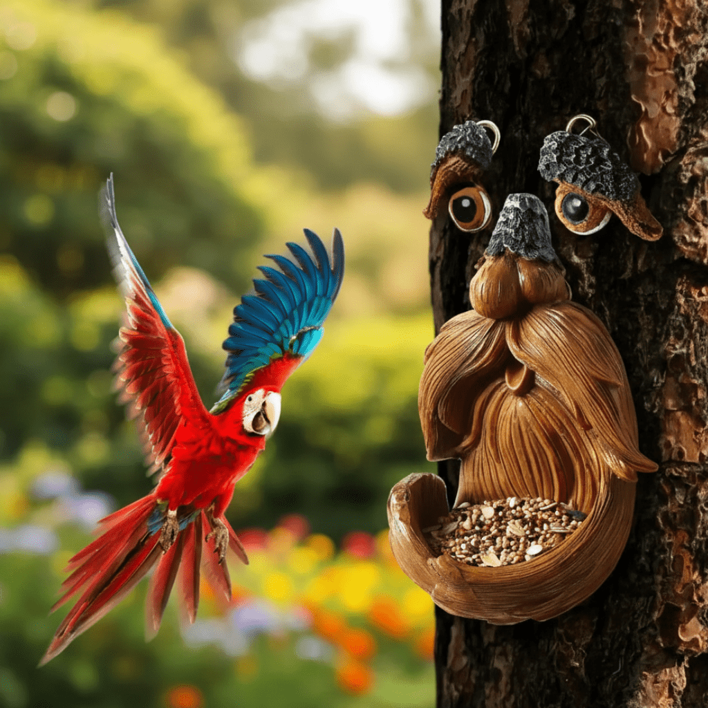 Ptačí budka Timber Grove Tree Face pro zahradní nadšence, odolná vůči povětrnostním vlivům, krmítko