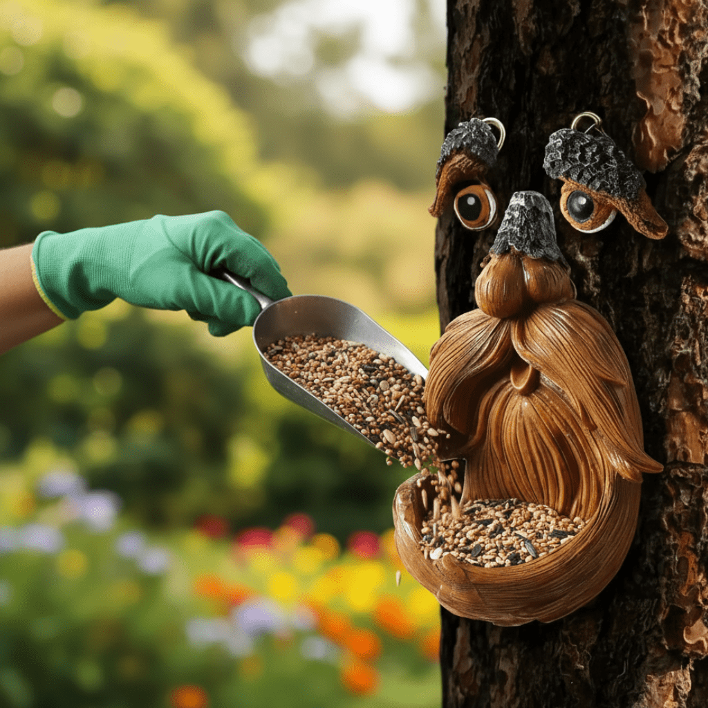 Ptačí budka Timber Grove Tree Face pro zahradní nadšence, odolná vůči povětrnostním vlivům, krmítko