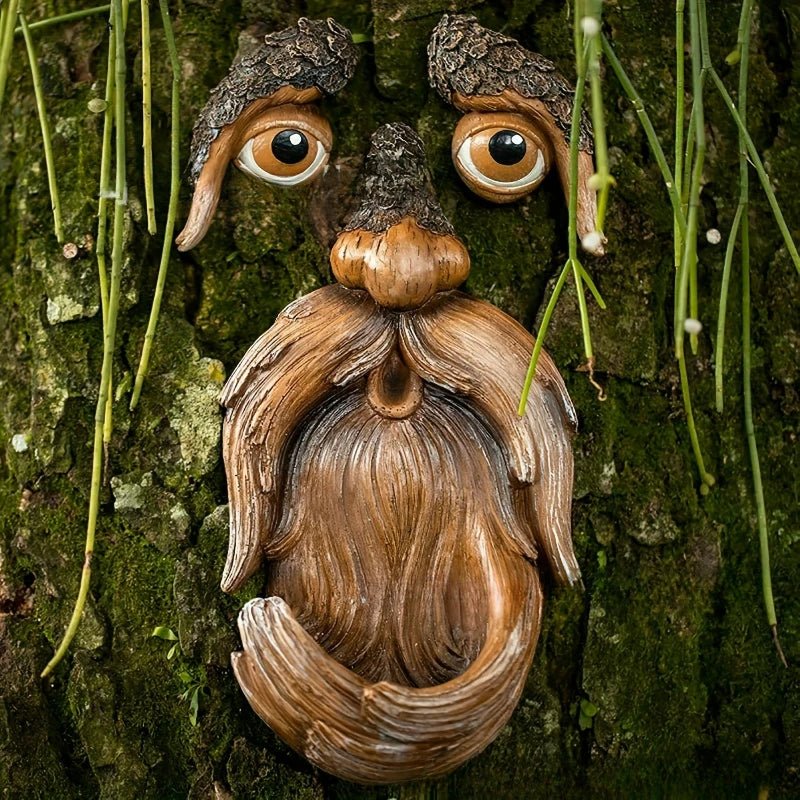 Ptačí budka Timber Grove Tree Face pro zahradní nadšence, odolná vůči povětrnostním vlivům, krmítko