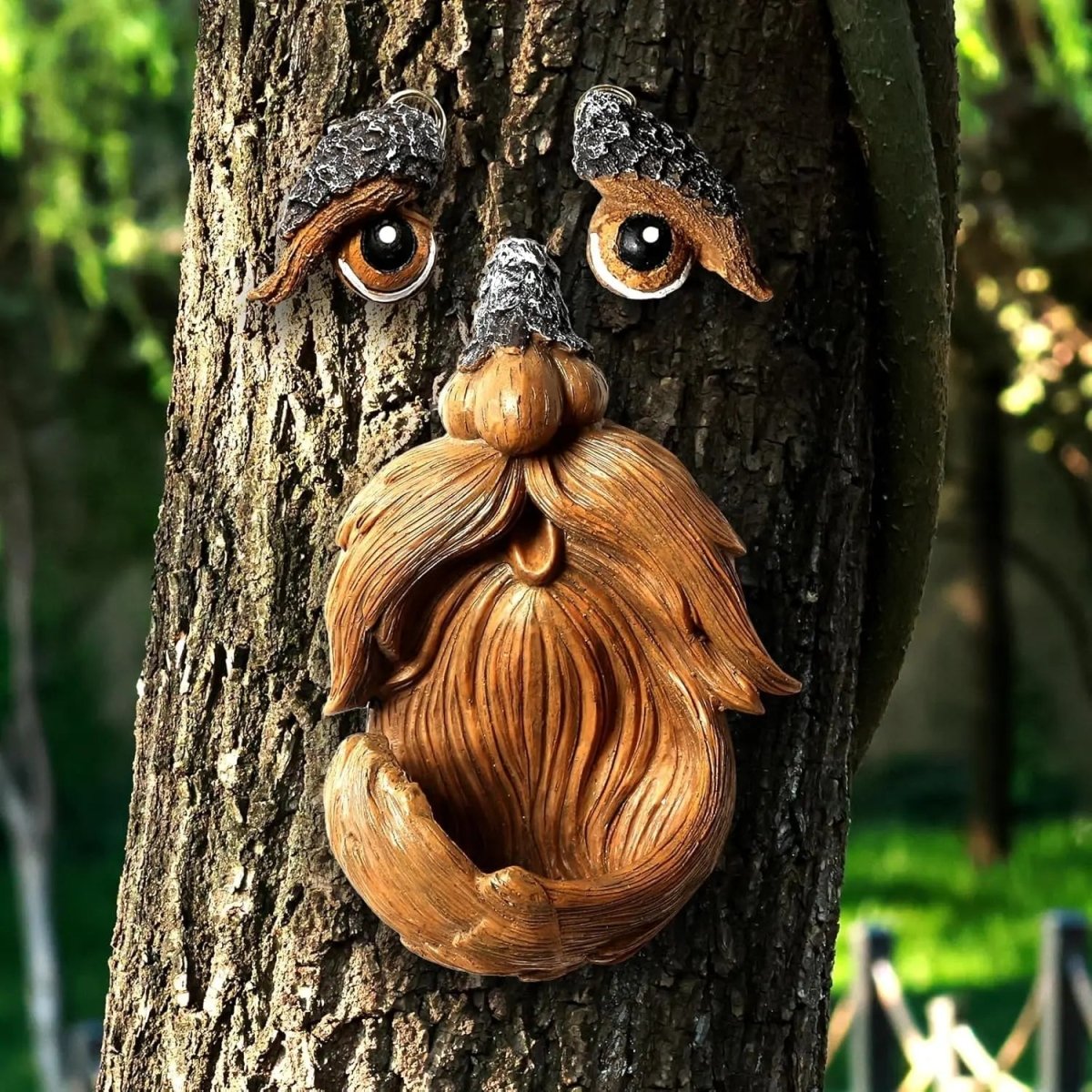Ptačí budka Timber Grove Tree Face pro zahradní nadšence, odolná vůči povětrnostním vlivům, krmítko