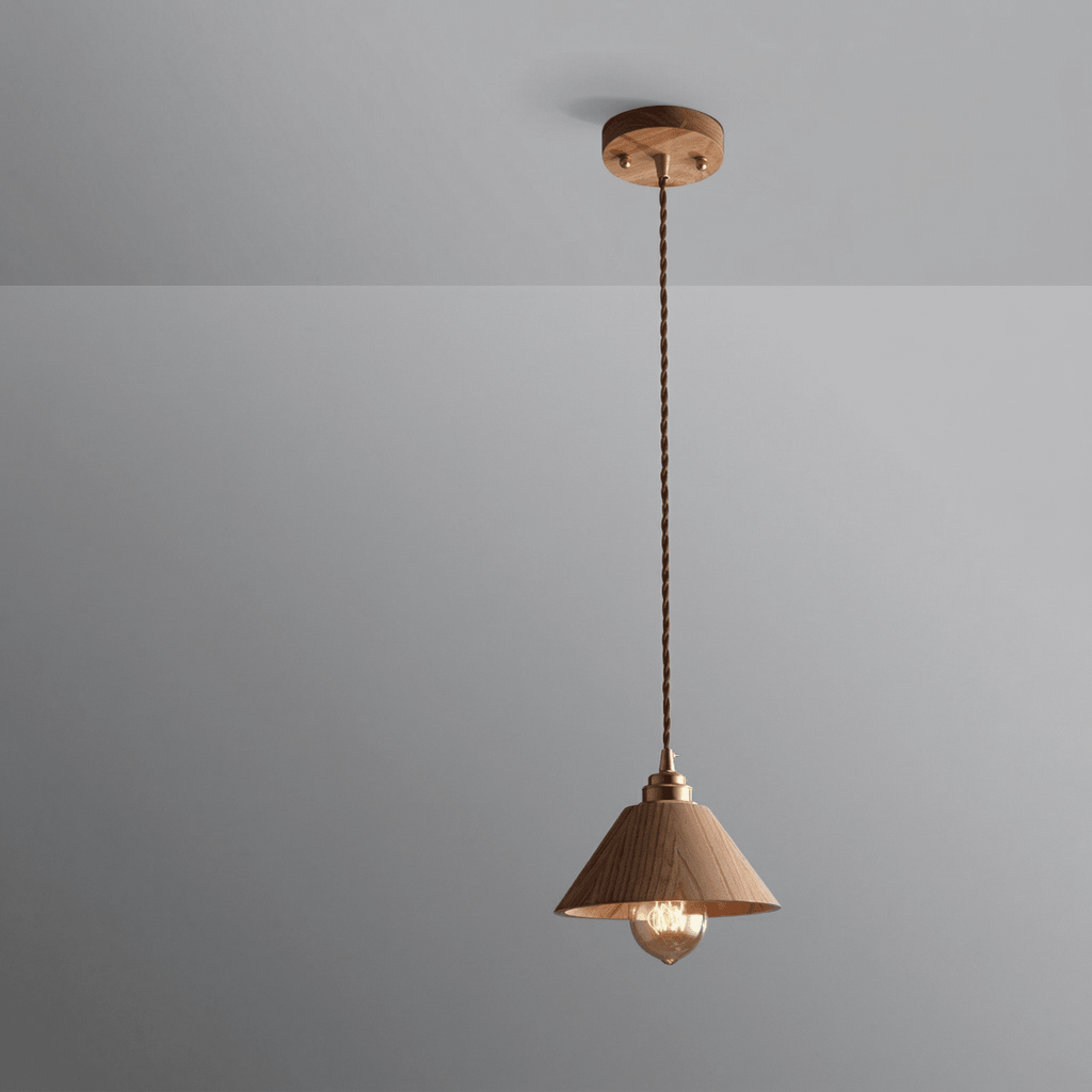 Cone Pendant Lamp In Walnut Wood, Modern Style, 12-Inch