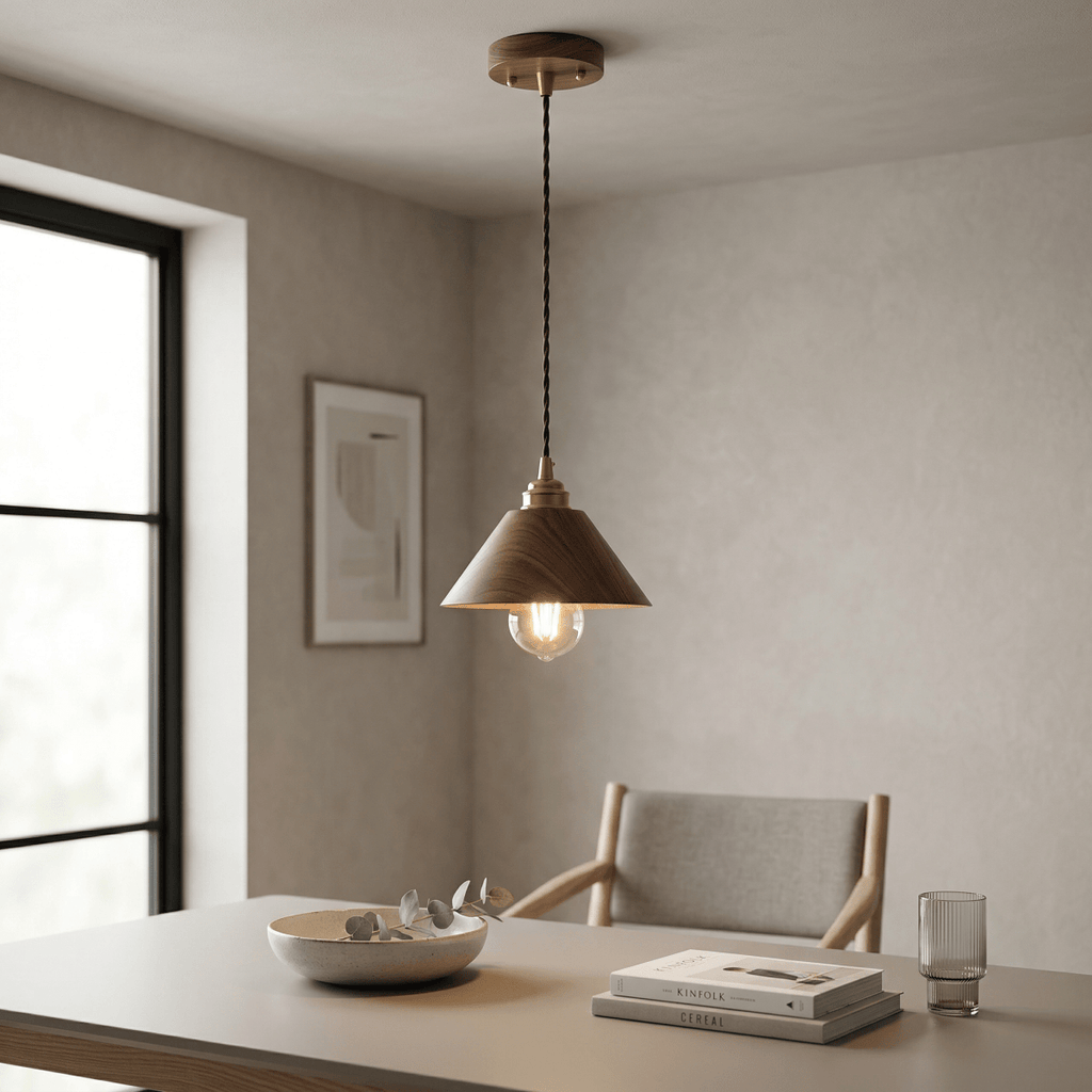 Cone Pendant Lamp In Walnut Wood, Modern Style, 12-Inch