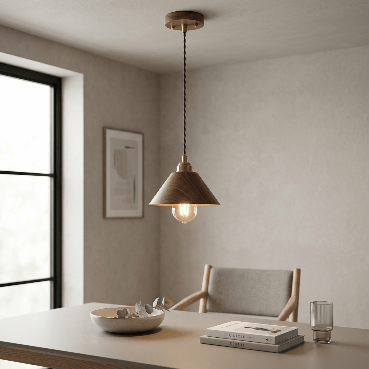 Cone Pendant Lamp In Walnut Wood, Modern Style, 12-Inch