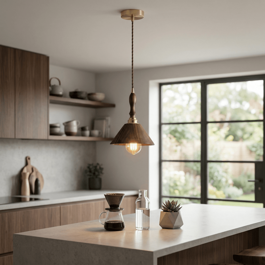 Cone Pendant Lamp In Walnut Wood, Modern Style, 12-Inch