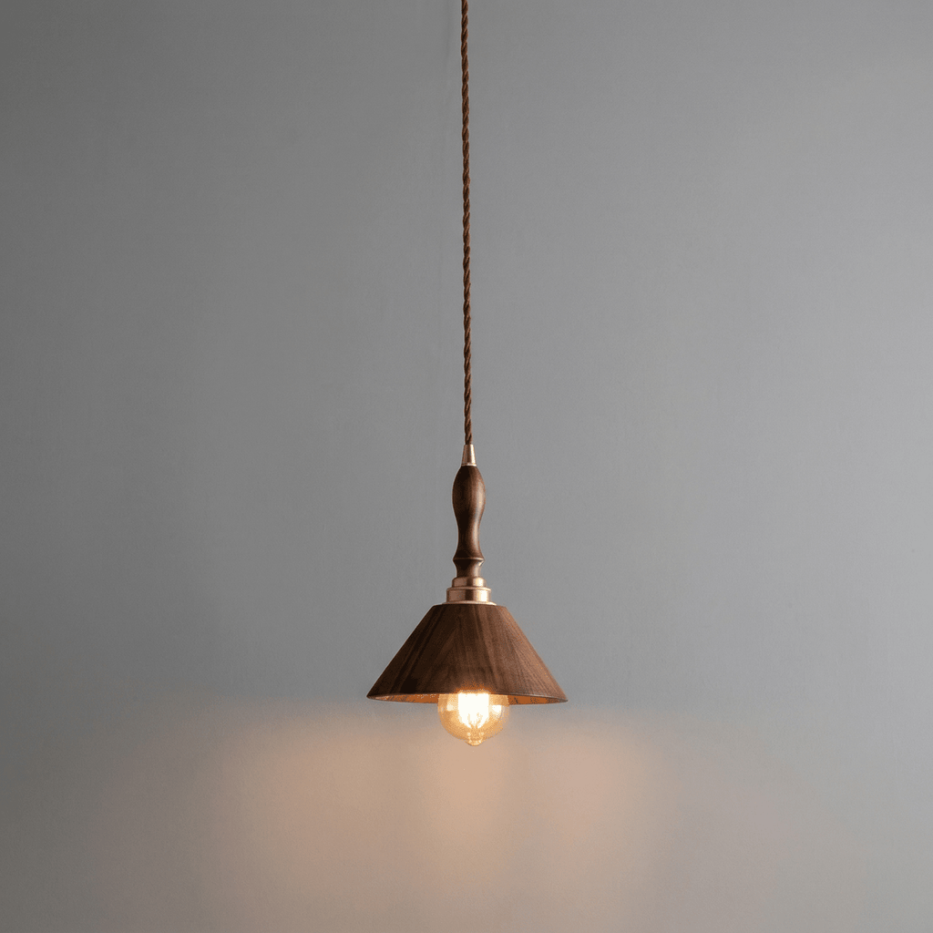 Cone Pendant Lamp In Walnut Wood, Modern Style, 12-Inch