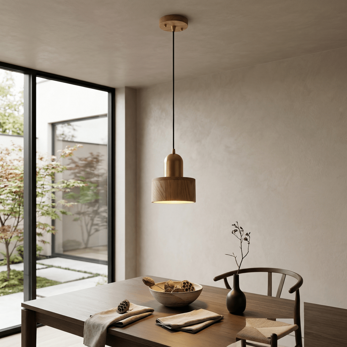 Hängelampe aus Walnussholz, moderner Stil mit 12 Zoll Höhe