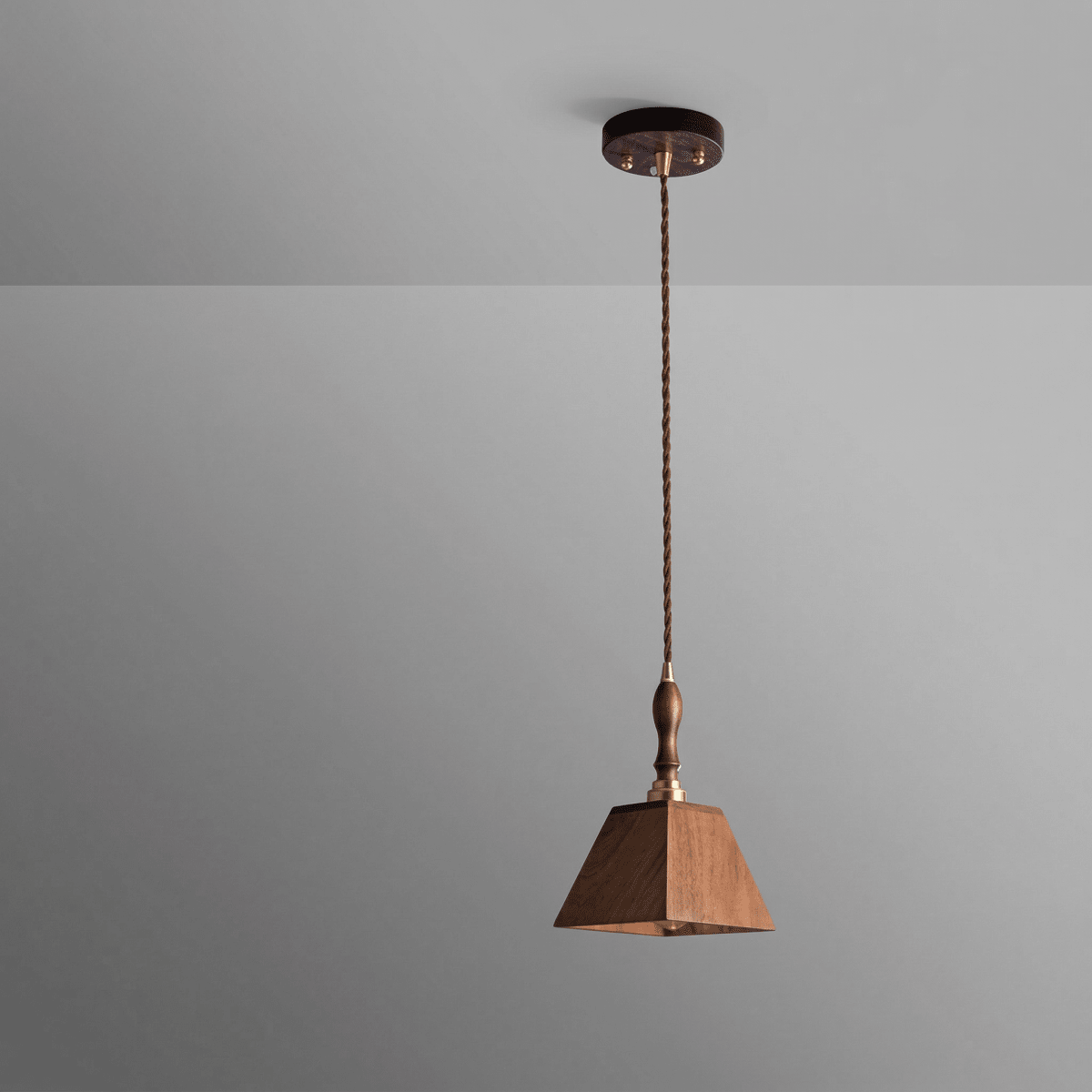 Moderne valnødtræ loftslampe med pyramideform, 12 tommer