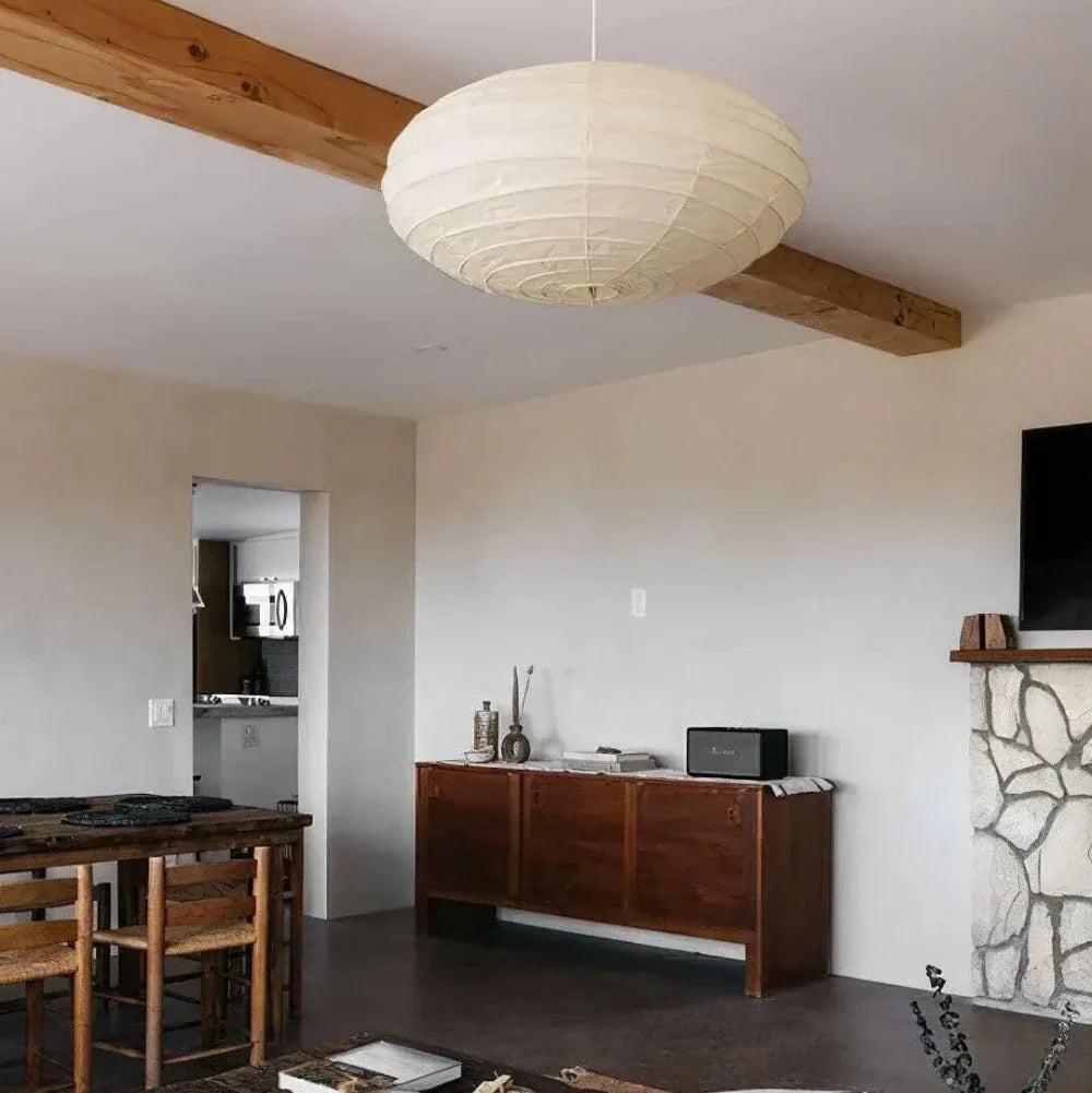 Pendant Light With Rice Paper Shade In Soft Oval Style