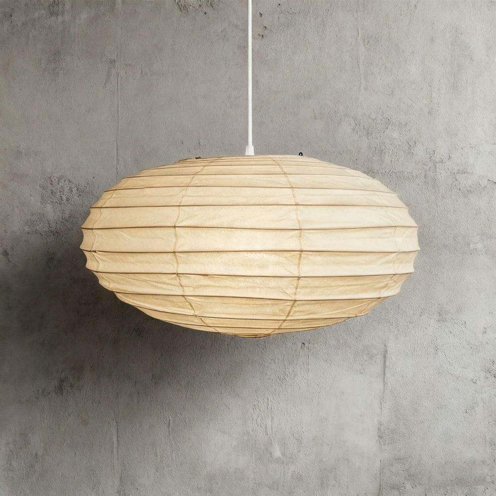 Pendant Light With Rice Paper Shade In Soft Oval Style