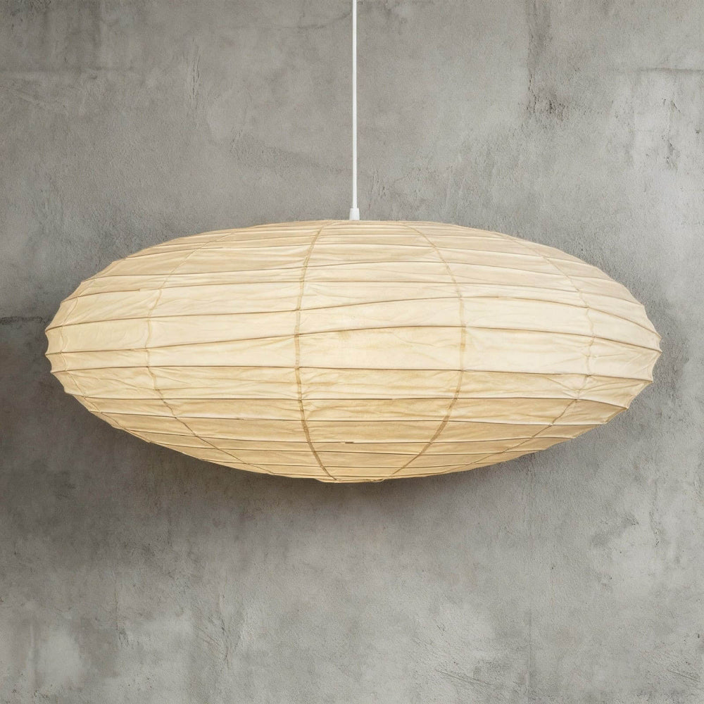 Pendant Light With Rice Paper Shade In Soft Oval Style