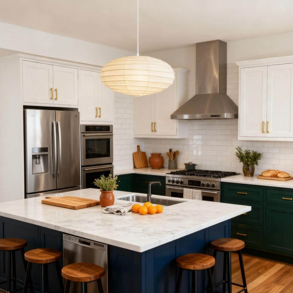 Pendant Light With Rice Paper Shade In Soft Oval Style