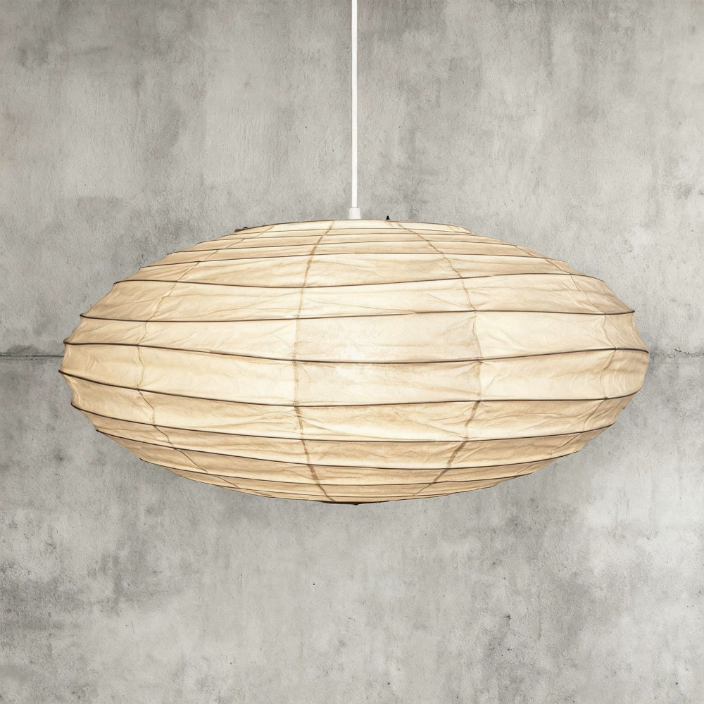 Pendant Light With Rice Paper Shade In Soft Oval Style