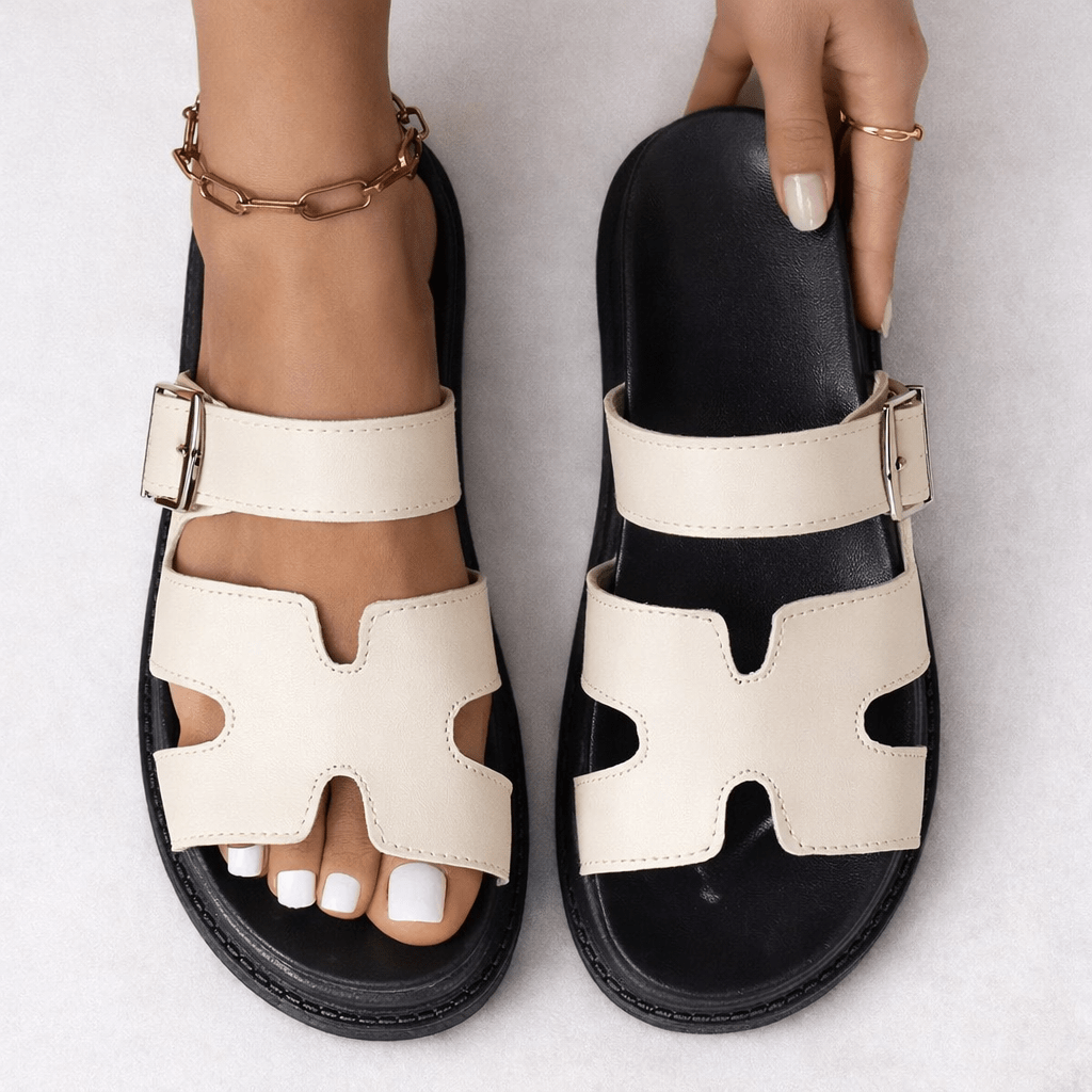 Sandali con plateau e fibbia a H per donna con suola chunky, opzioni di taglia