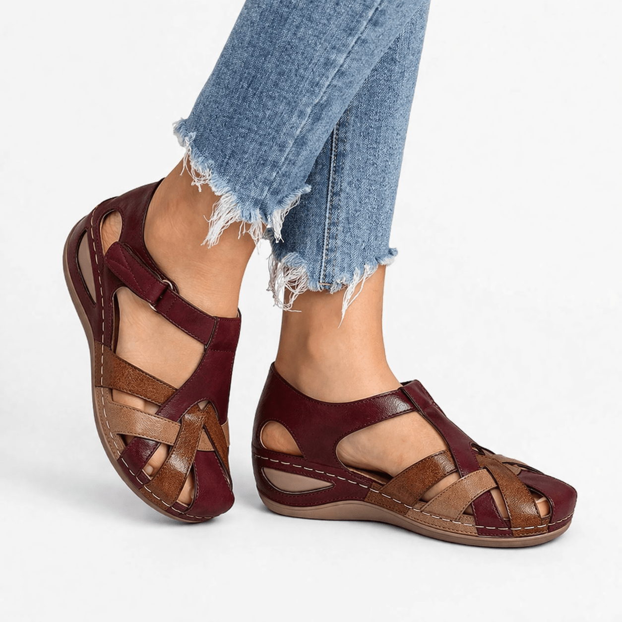 Women's Leather Wedge Sandals With Orthopedic Support And Comfort