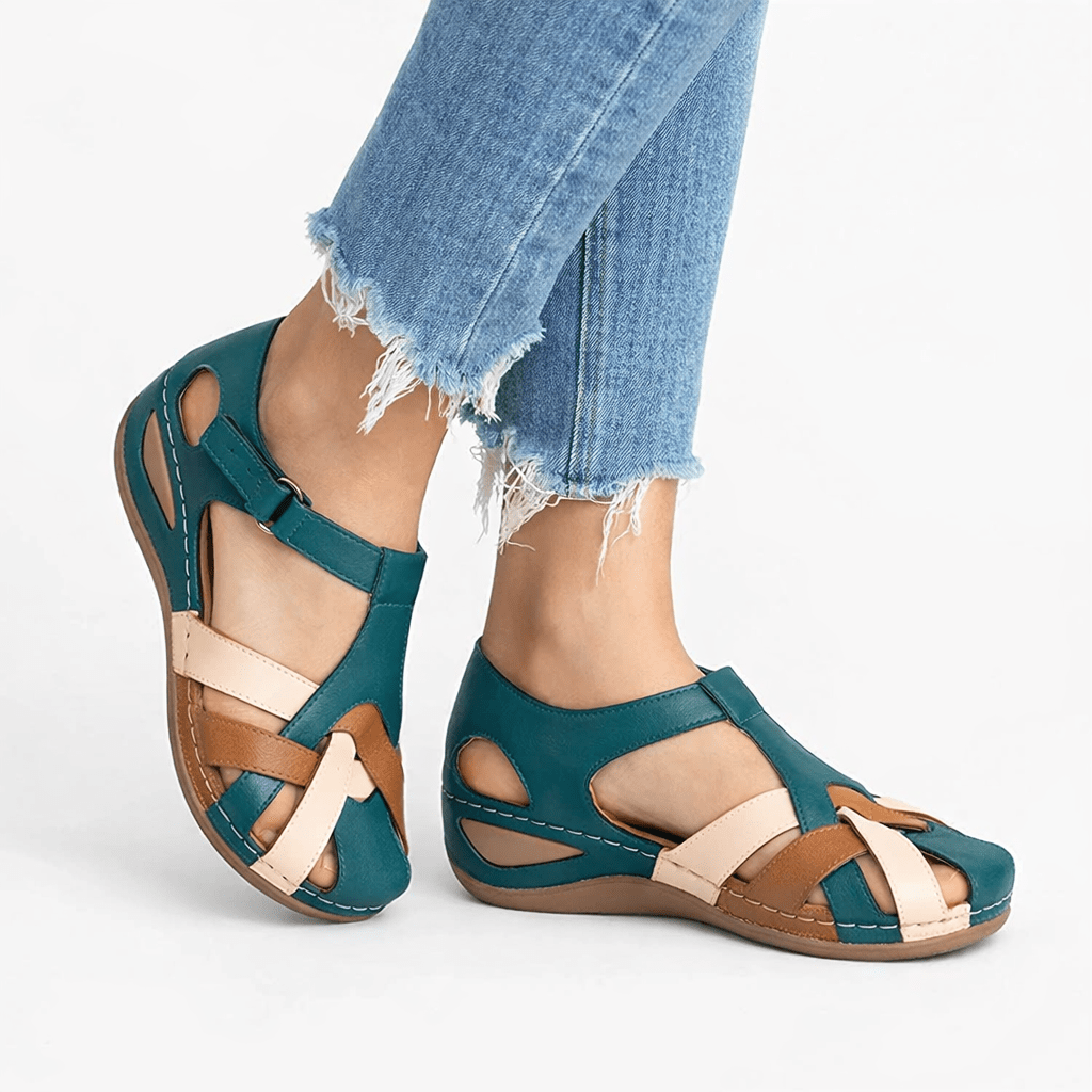 Women's Leather Wedge Sandals With Orthopedic Support And Comfort