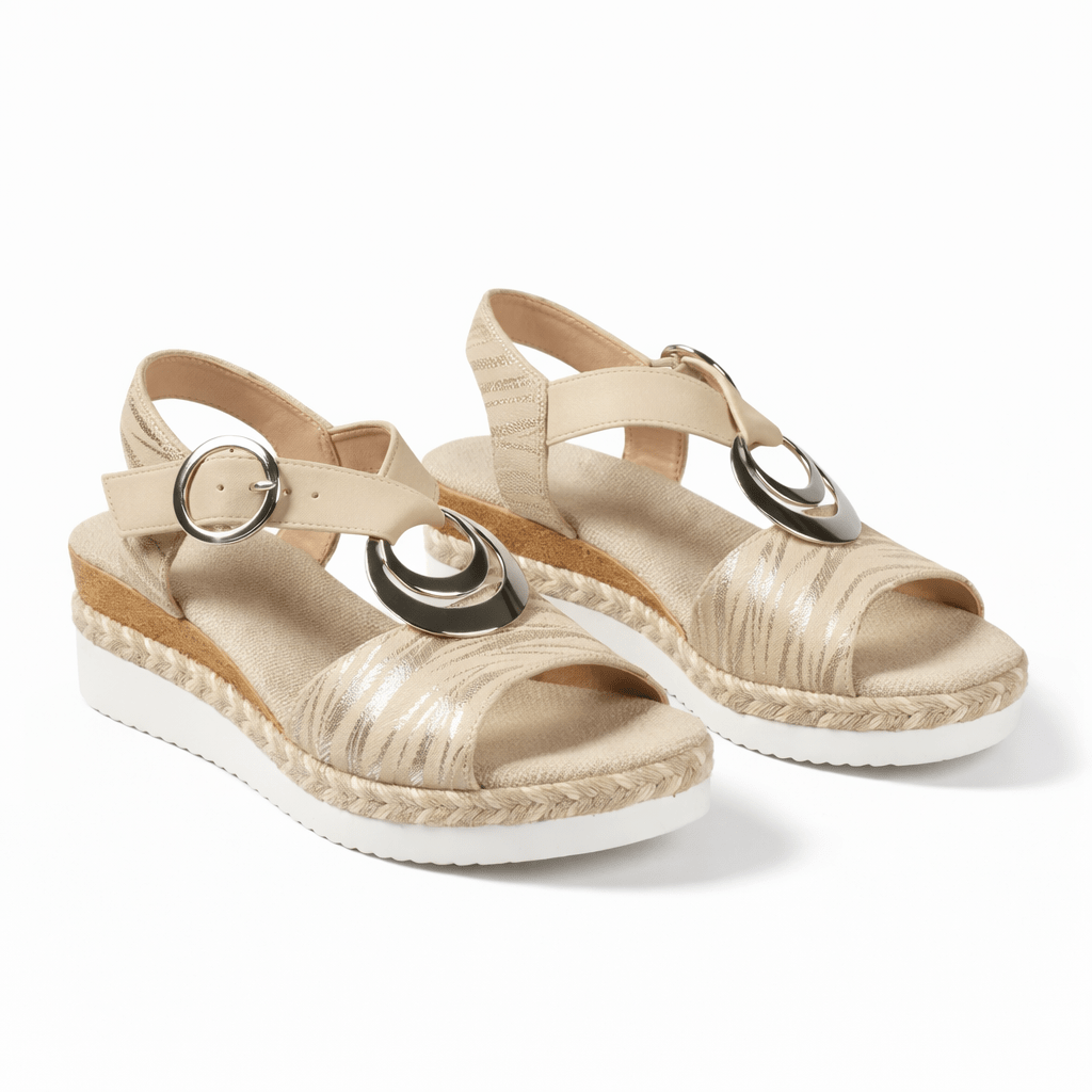 Wedge Sandals For Women, Metallic Finish, Ankle Strap