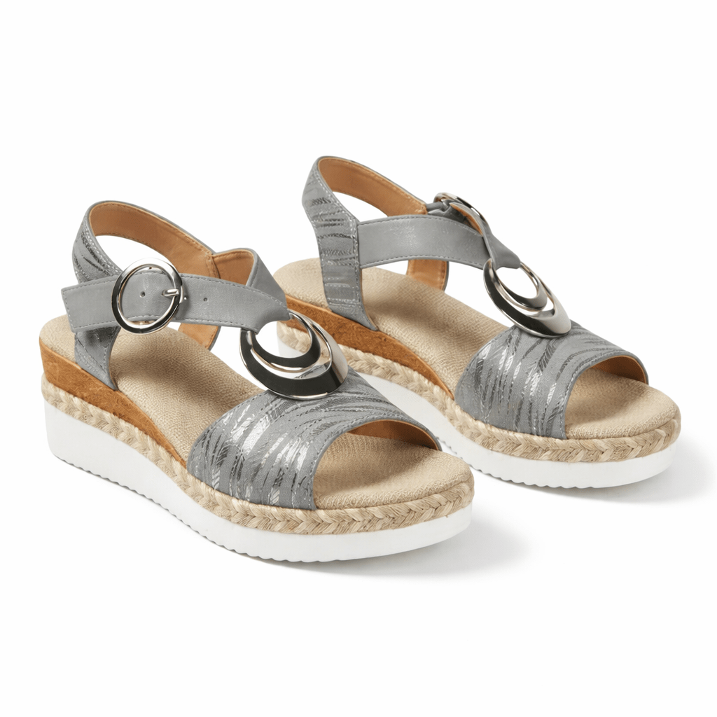 Wedge Sandals For Women, Metallic Finish, Ankle Strap