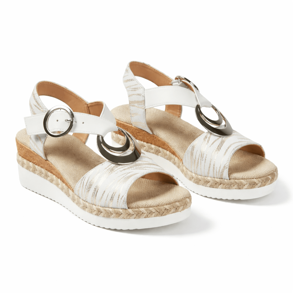 Wedge Sandals For Women, Metallic Finish, Ankle Strap