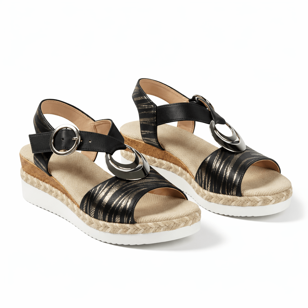 Wedge Sandals For Women, Metallic Finish, Ankle Strap