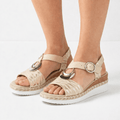 Wedge Sandals For Women, Metallic Finish, Ankle Strap