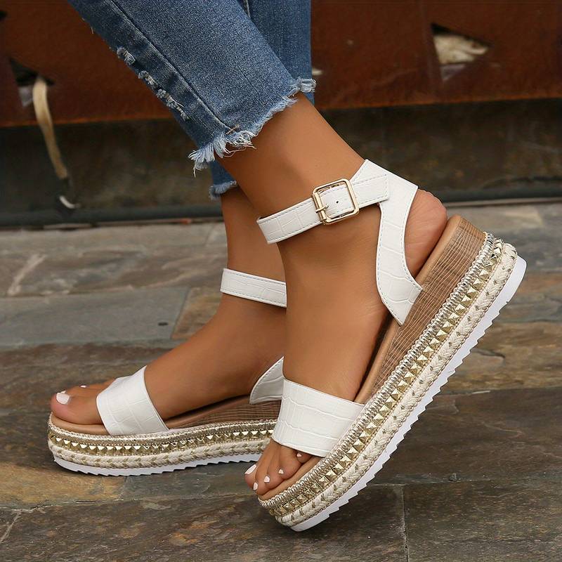 Textured Sole Platform Sandals With Ankle Strap For Women
