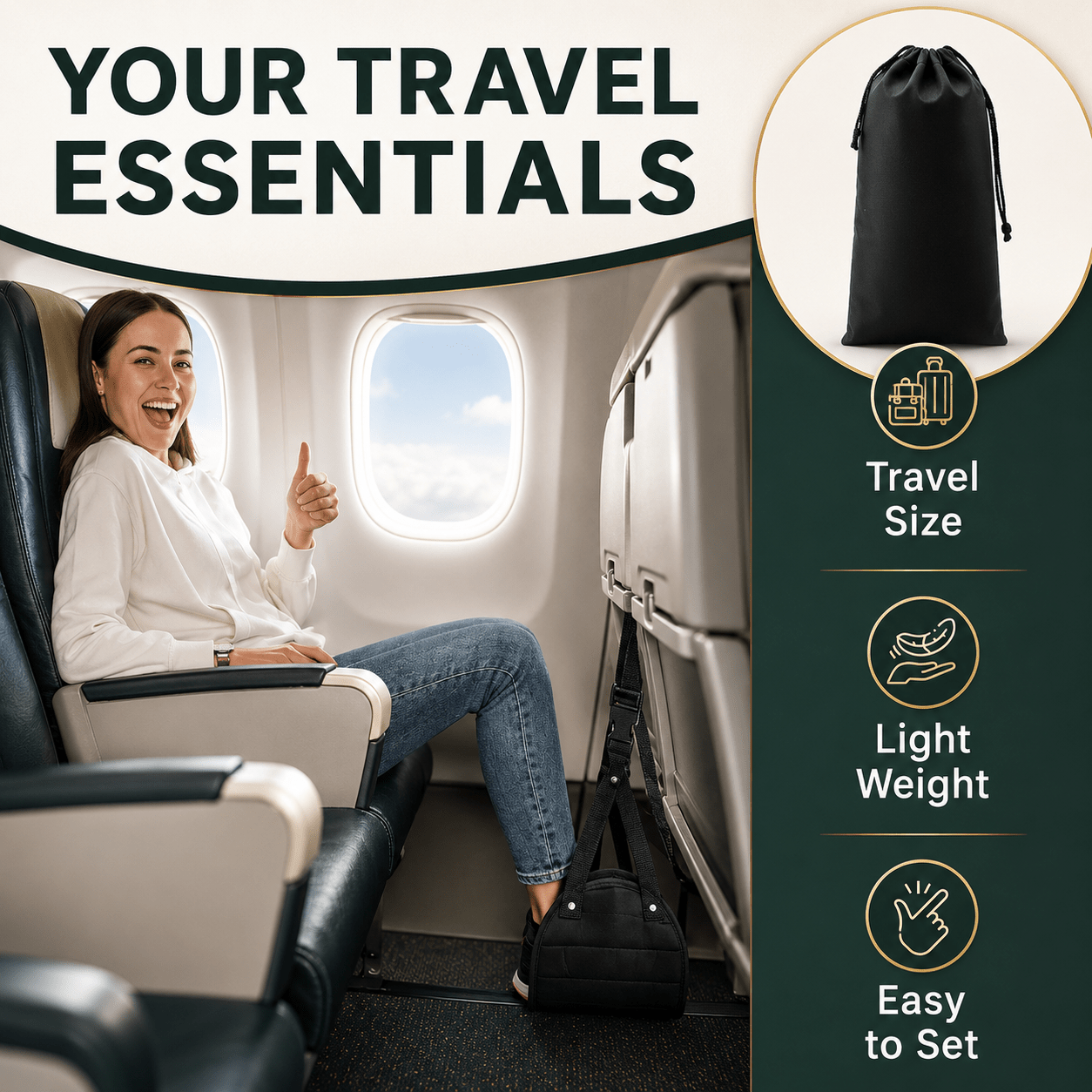Travel Foot Hammock For Airplane Use On Long Flights