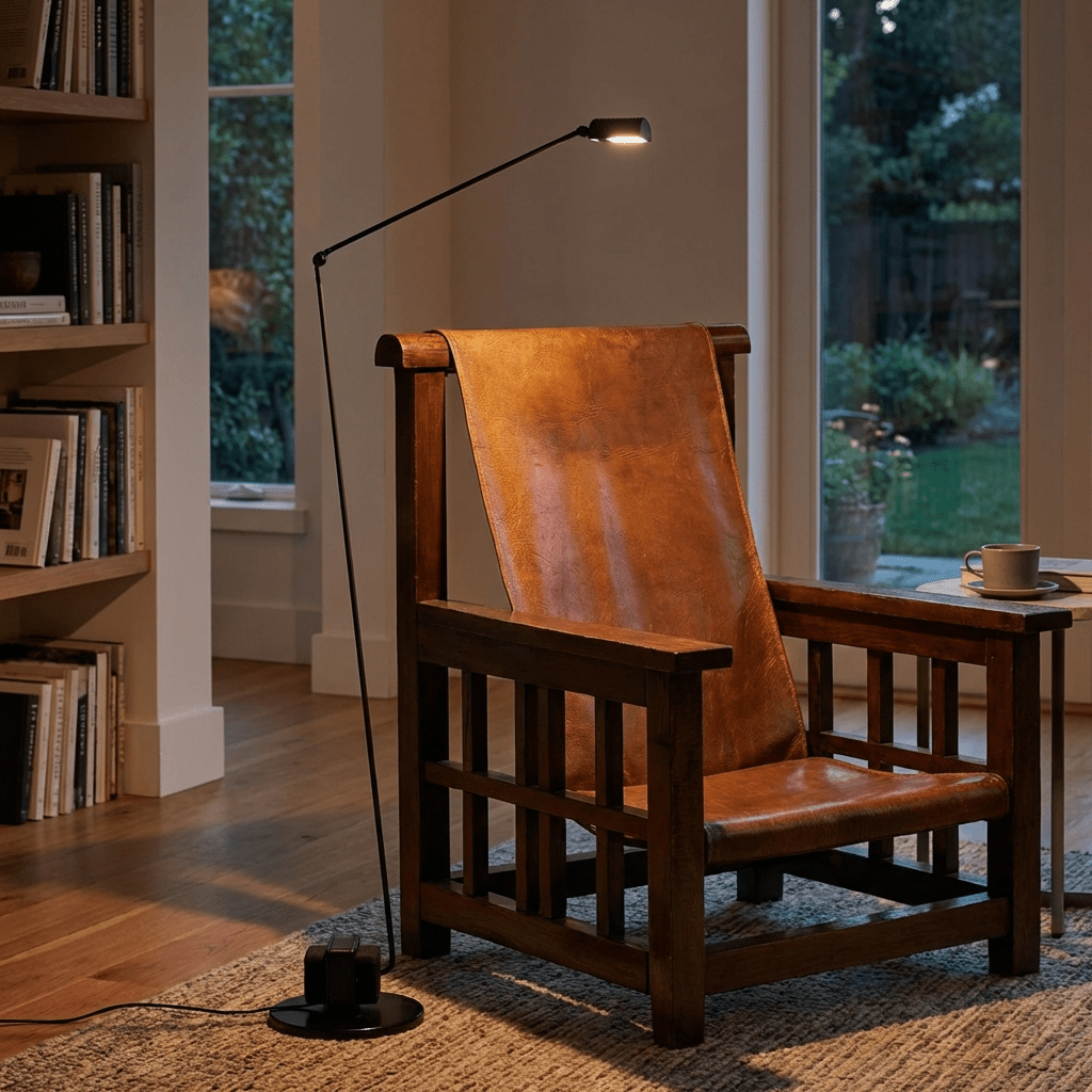 Slank Metall LED Gulvlampe Med Leddet Arm For Lesing