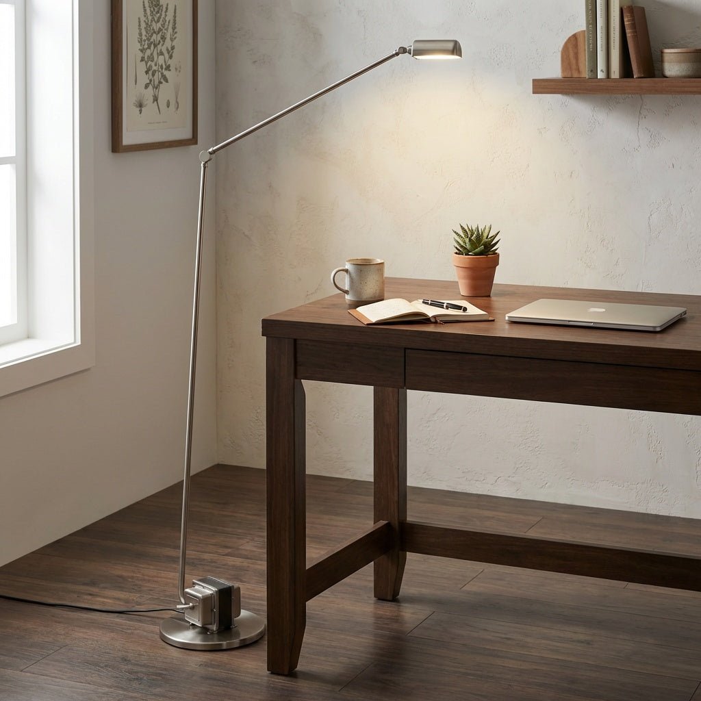 Slank Metall LED Gulvlampe Med Leddet Arm For Lesing