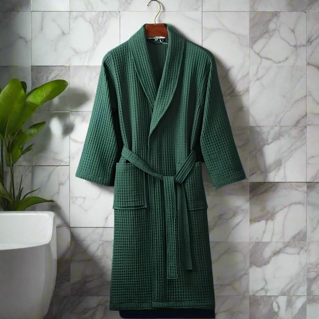 Peignoir unisexe léger LuxeWeave avec texture gaufrée
