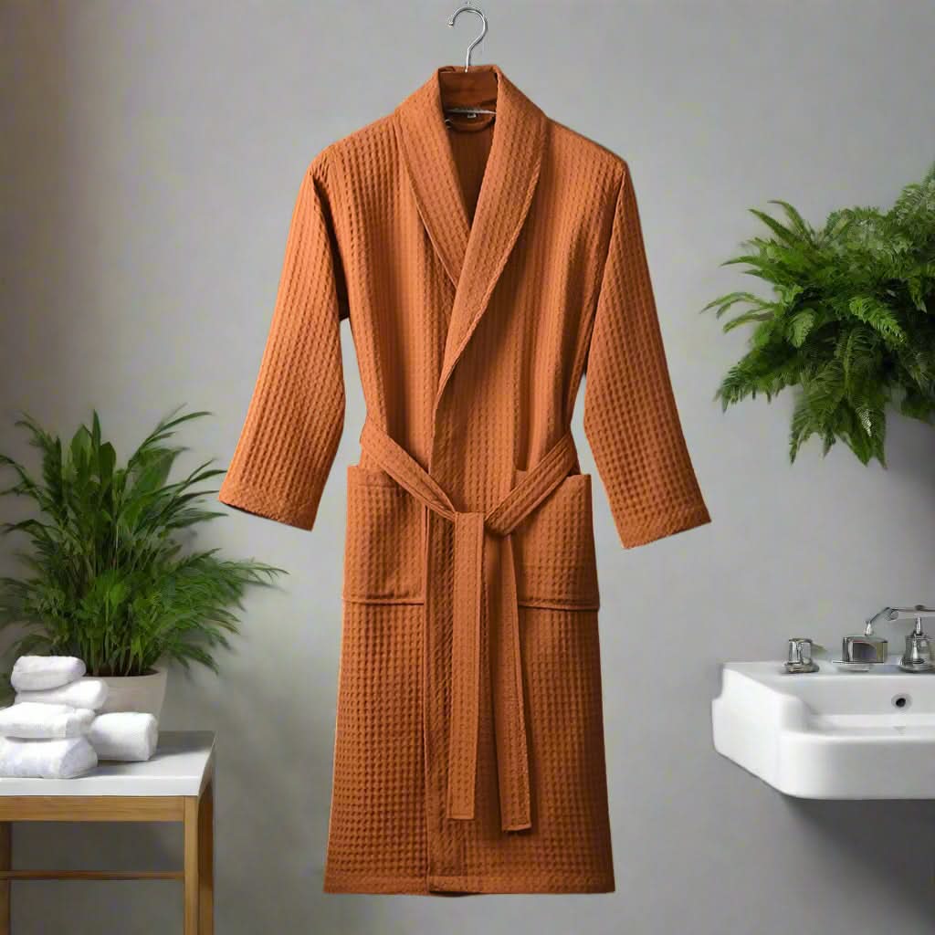 Peignoir unisexe léger LuxeWeave avec texture gaufrée