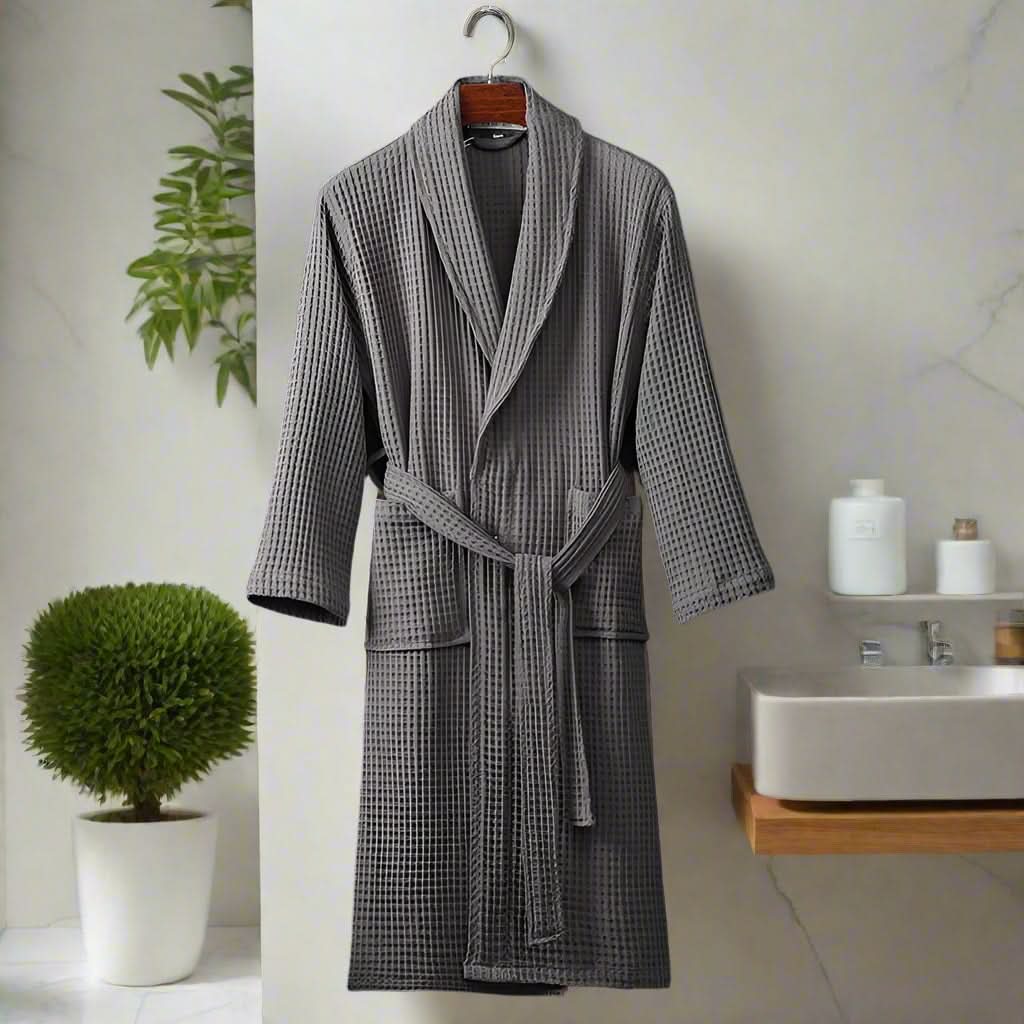 Peignoir unisexe léger LuxeWeave avec texture gaufrée