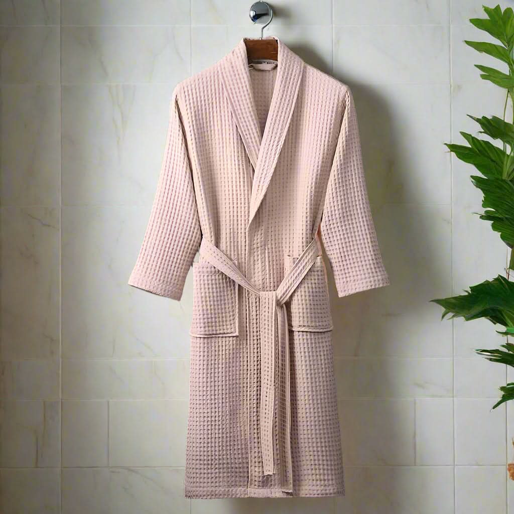 Peignoir unisexe léger LuxeWeave avec texture gaufrée