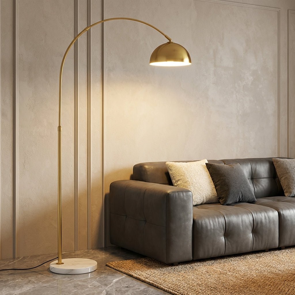 Arc Gulvlampe Med Marmorfot, Justerbar Moderne E27 Stuelampe