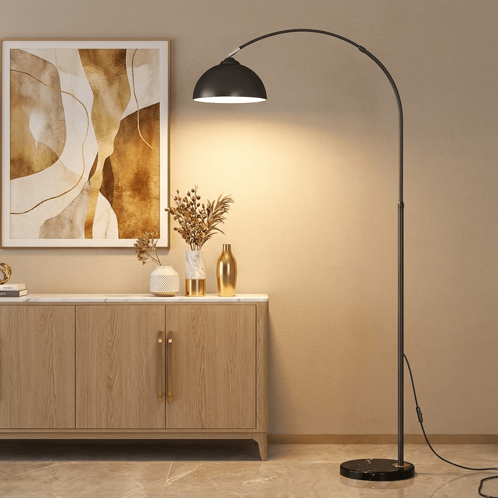 Arc Gulvlampe Med Marmorfot, Justerbar Moderne E27 Stuelampe