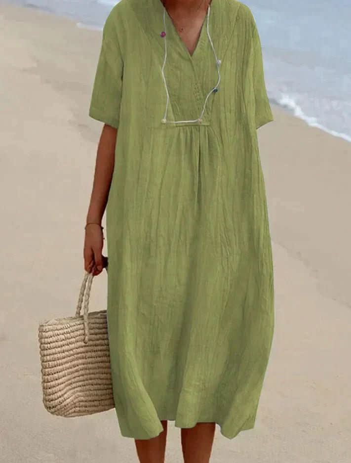 Aria Kleid Baumwoll-Leinen Sommerkleid für täglichen Komfort