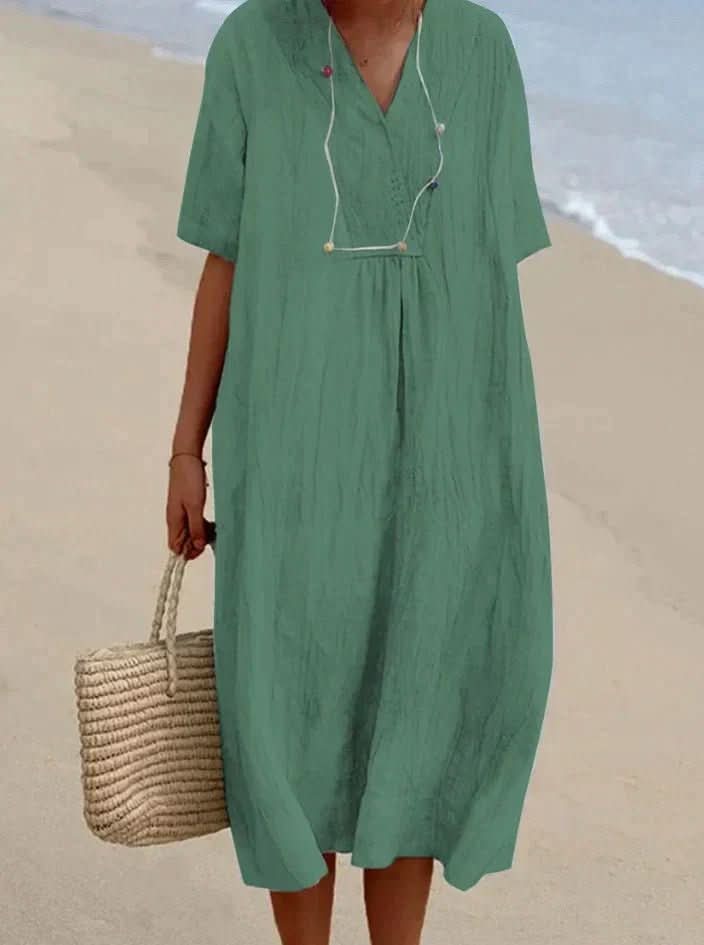 Aria Kleid Baumwoll-Leinen Sommerkleid für täglichen Komfort