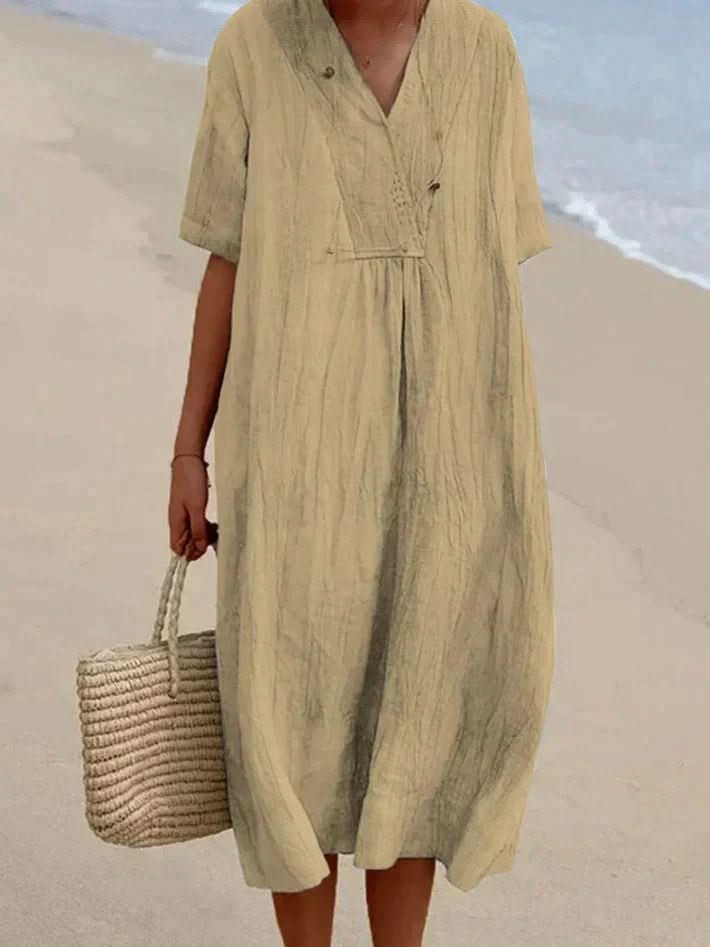 Aria Kleid Baumwoll-Leinen Sommerkleid für täglichen Komfort