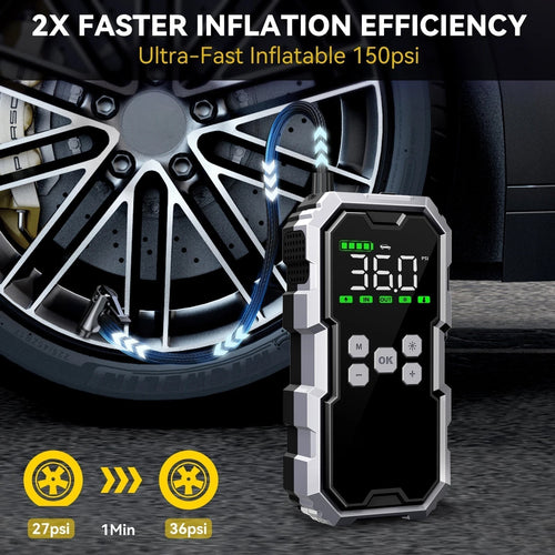 Arrancador de emergencia de 6000 A con inflador de neumáticos, 21800 mAh, 150 PSI, pantalla LCD de 2,7 pulgadas | compañía