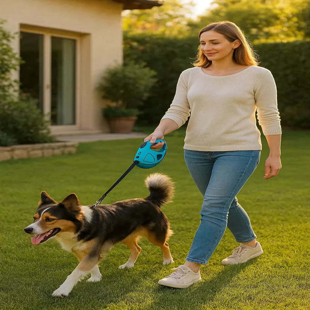 LuminaGrip automatisk hundesnor med LED-lys og skridsikkert håndtag til nattevandringer