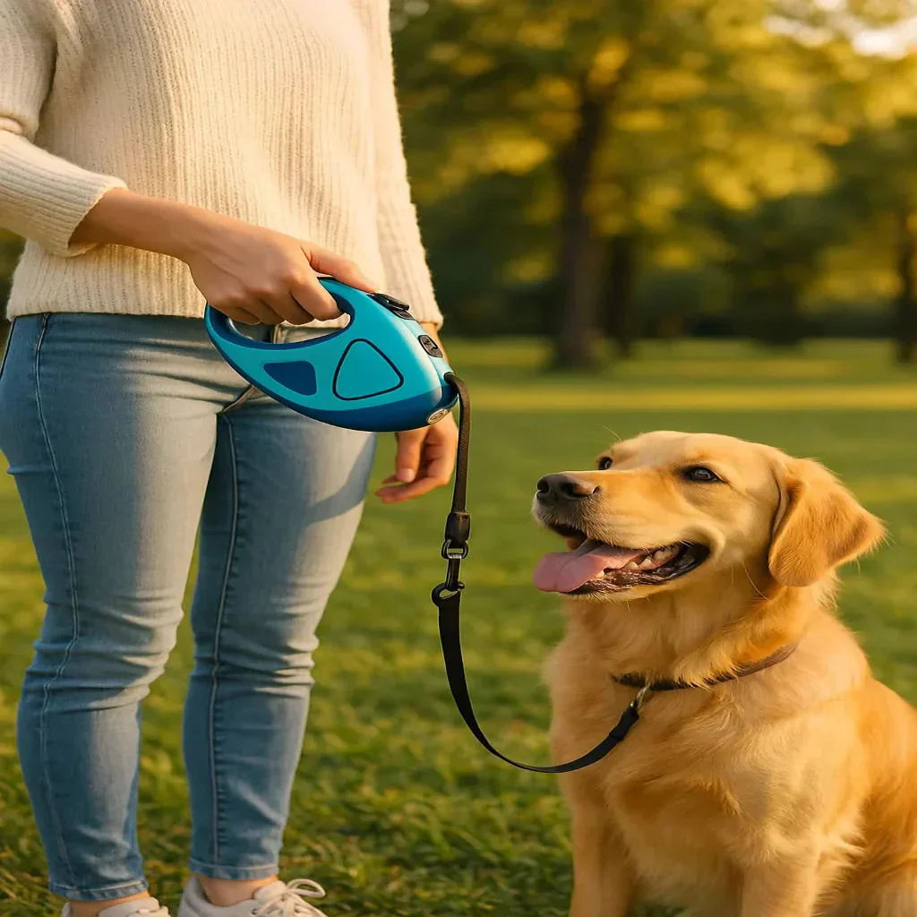 LuminaGrip automatisk hundesnor med LED-lys og skridsikkert håndtag til nattevandringer