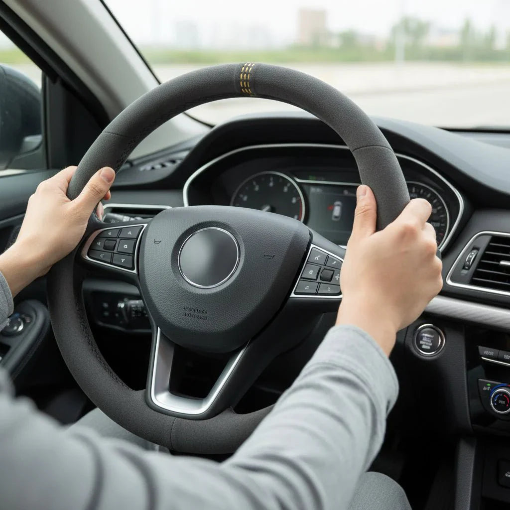 غطاء عجلة قيادة من جلد بقري فاخر AUTOSUEDE بملمس ناعم