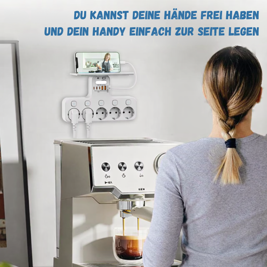 Väggmonterad grenuttag med nattlampa och USB-portar, 5 individuella strömbrytare