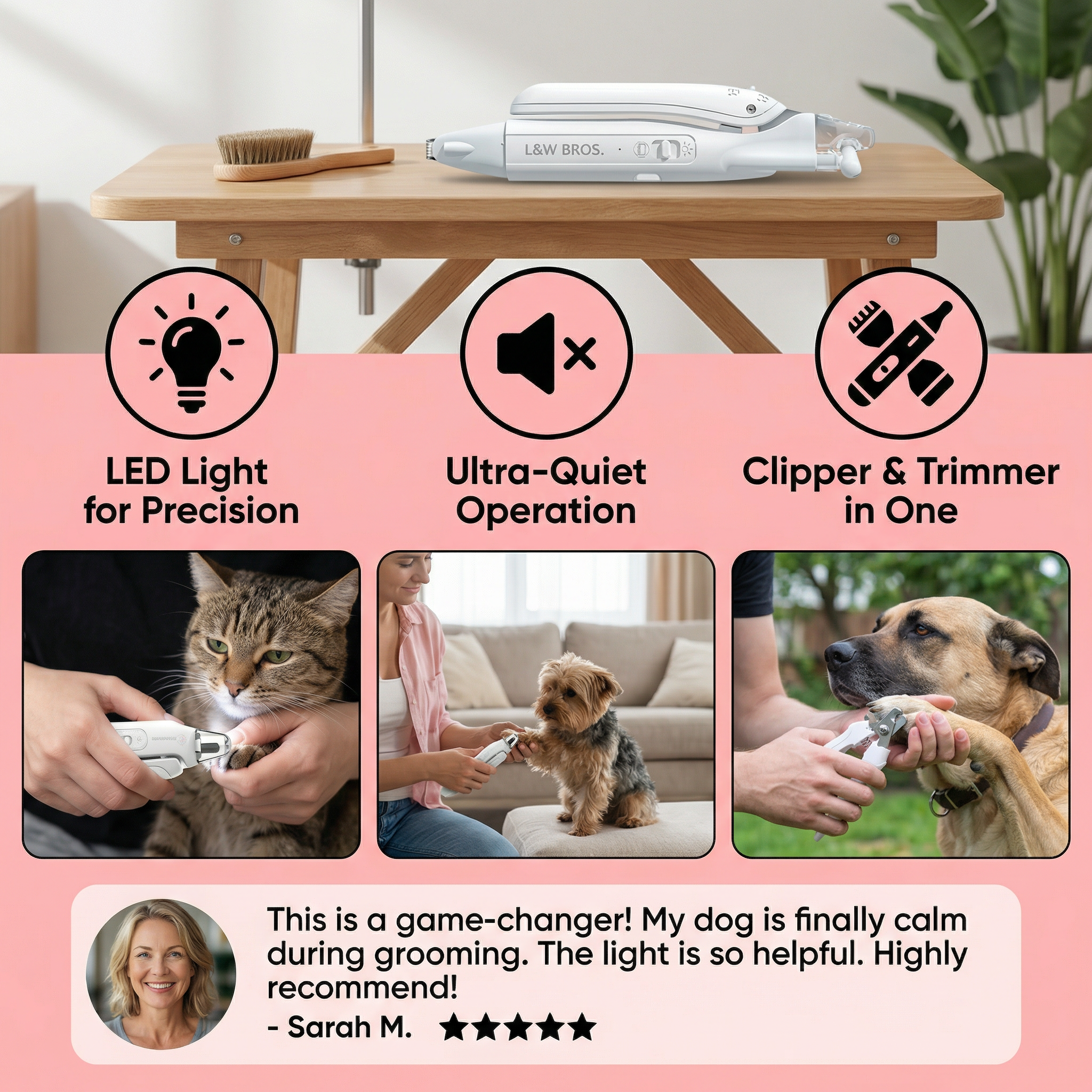 LED 2-In-1 Nail Clipper And Trimmer For Dogs And Cats