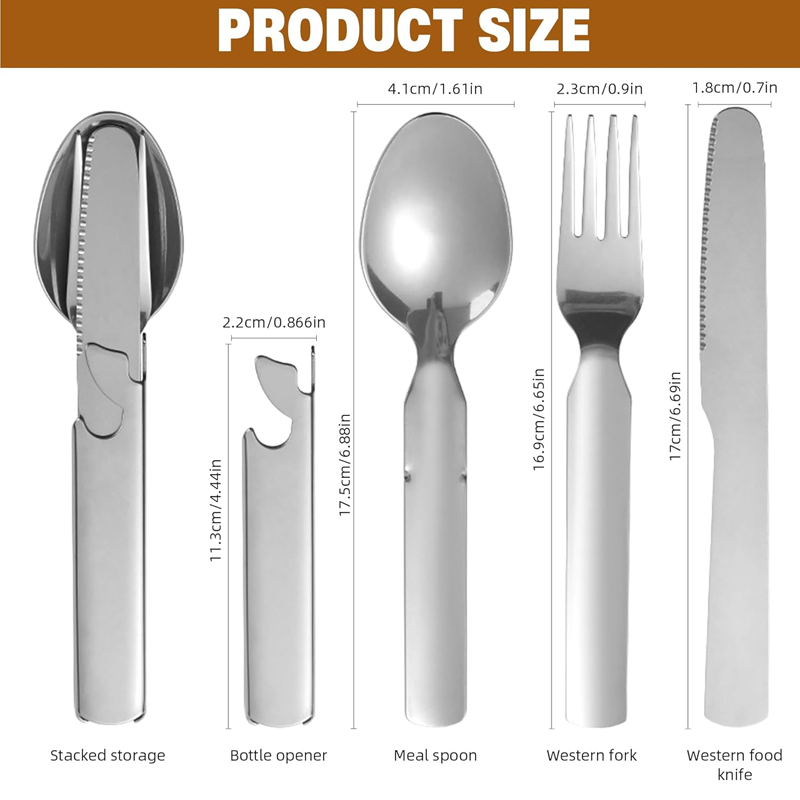 Outdoor Foldable Cutlery Set Stainless Steel 4 Tools