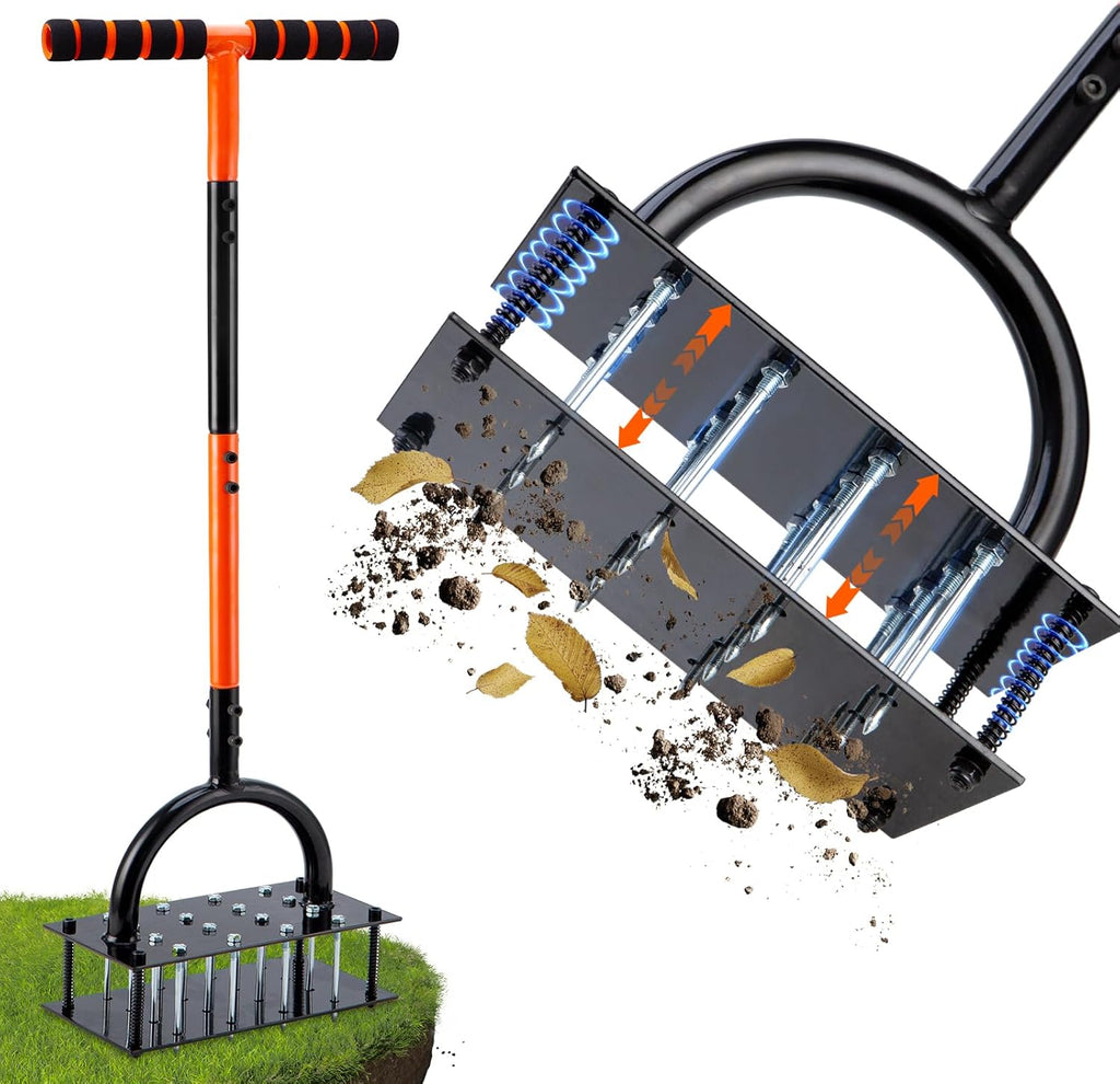 Self-Cleaning Lawn Aerator With Adjustable Height And 15 Spikes