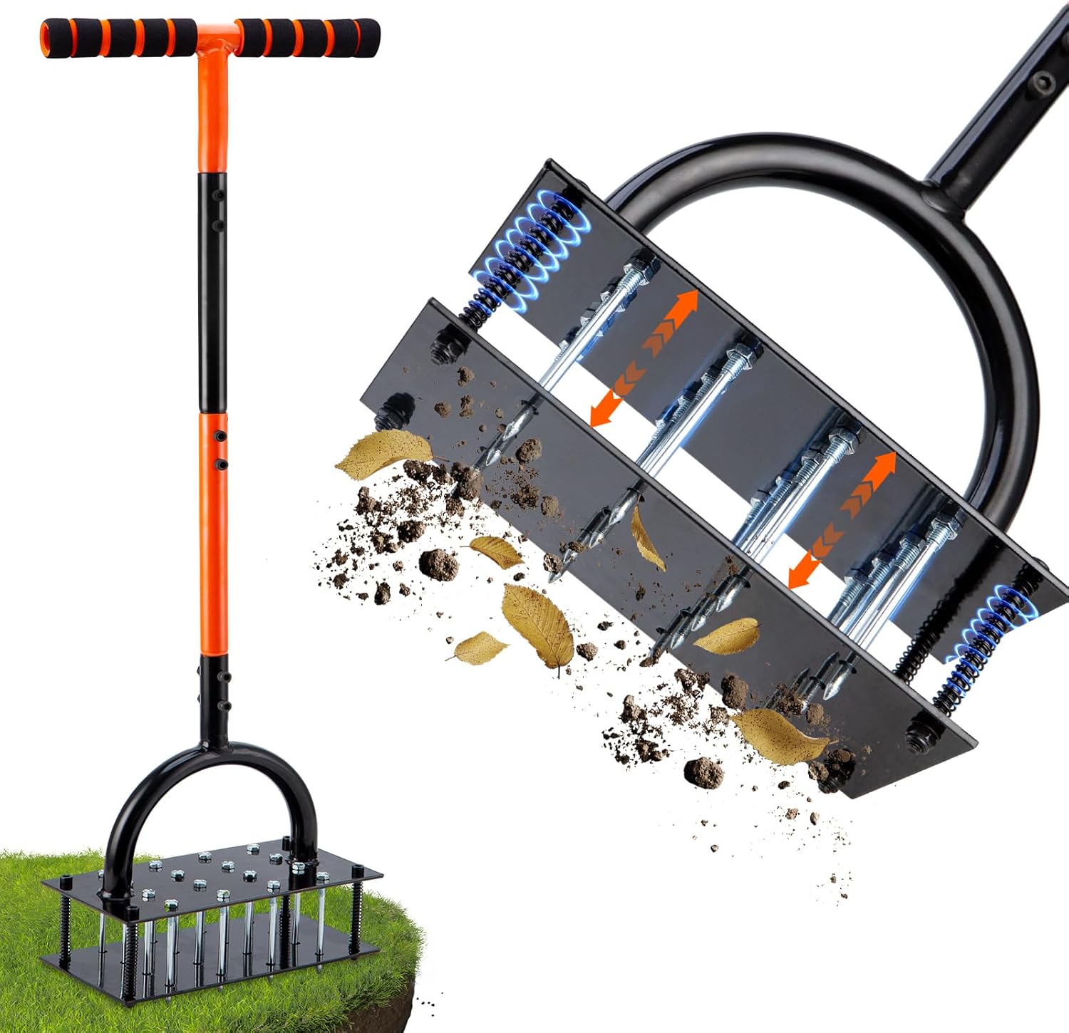Self-Cleaning Lawn Aerator With Adjustable Height And 15 Spikes