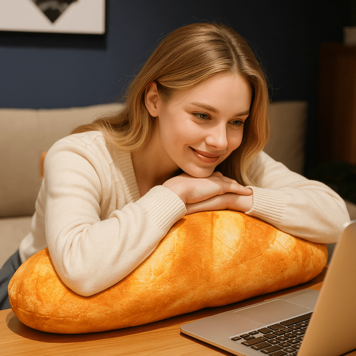 Baguettina Plyšový Polštář ve Tvaru Bagety pro Teplé Domácí Pohodlí