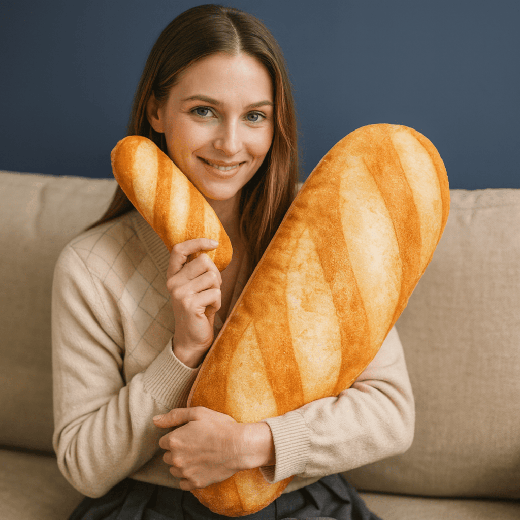 Baguettina Plyšový Polštář ve Tvaru Bagety pro Teplé Domácí Pohodlí
