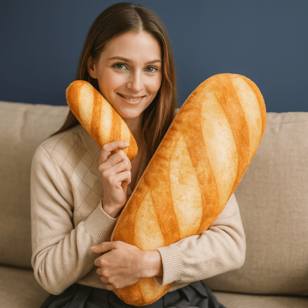 Baguettina Plyšový Polštář ve Tvaru Bagety pro Teplé Domácí Pohodlí
